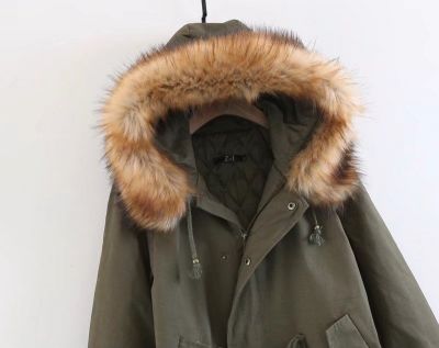 Manteau trench hiver pour femme avec capuche lignée fourrure épaisse