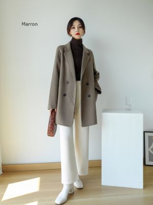 Manteau classique en laine à double boutonnage pour femme
