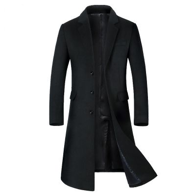 Manteau long en laine pour homme à boutonnage simple