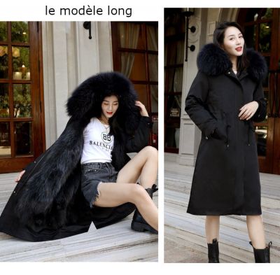 Manteau long pour femme avec col en fausse fourrure amovible et doublure