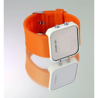 Montre LED mirroir avec bracelet silicone - Orange