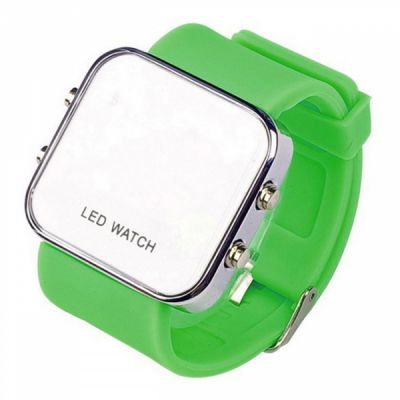 Montre LED mirroir avec bracelet silicone - Vert