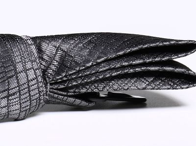 Noeud papillon argenté texturé en satin avec pochette pour costume