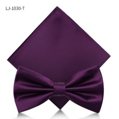 Noeud papillon violet à motif satin avec pochette pour costume soirée