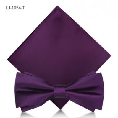 Noeud papillon violet à motif satin avec pochette pour costume soirée