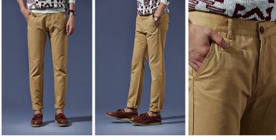 Pantalon Droit Slim en Coton pour Homme Classique