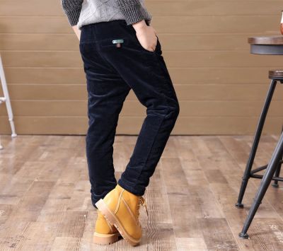Pantalon en coton pour garçon avec fourrure intérieure taille élastique