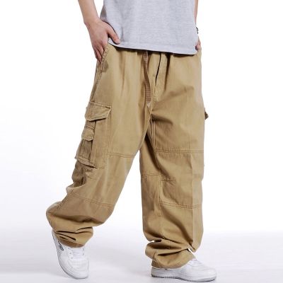 Pantalon large en coton pour homme avec multi-poches