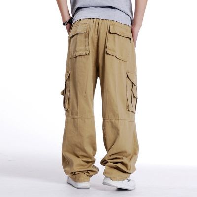 Pantalon large en coton pour homme avec multi-poches