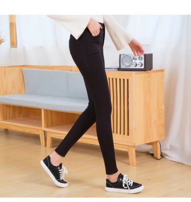 Pantalon slim élastique pour femme taille basse – Noir
