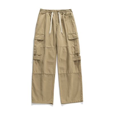 Pantalon cargo en coton long ample et droit à poches multiples pour homme