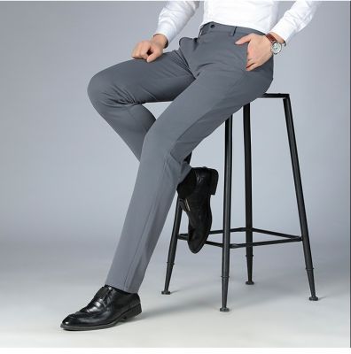 Pantalon de costume ajusté pour hommes à taille moyenne
