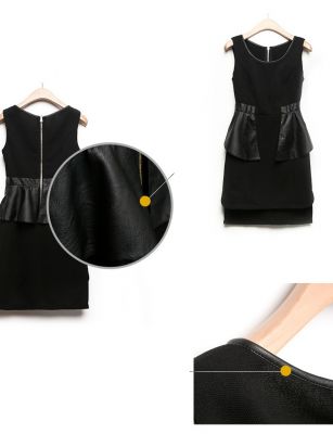 Robe de Soirée Tendance Bimatière avec Taille Peplum - Noir