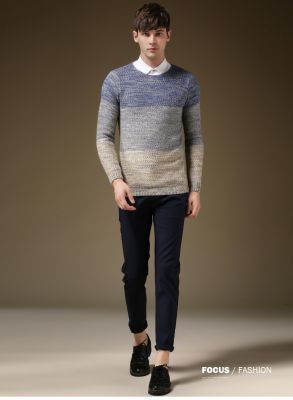 Pullover col rond pour homme avec motif tricoté dégradé couleurs