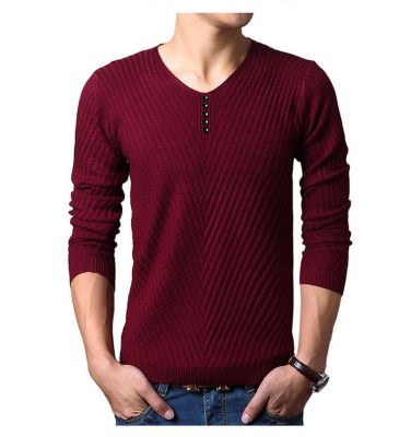 Pullover en laine Col V pour homme avec tricot à motif