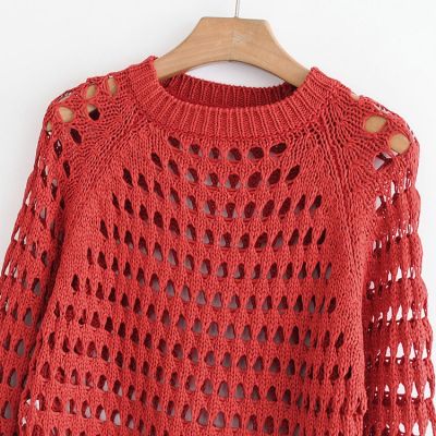 Pullover en laine tricot maillage large mailles fluides pour femme