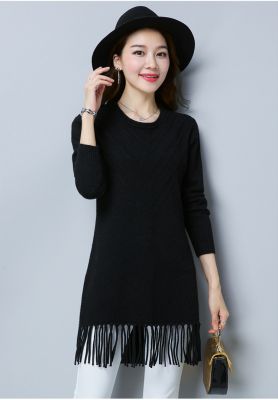 Pullover long pour femme knitwear avec bordure frange