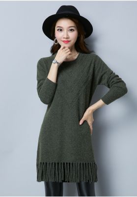 Pullover long pour femme knitwear avec bordure frange