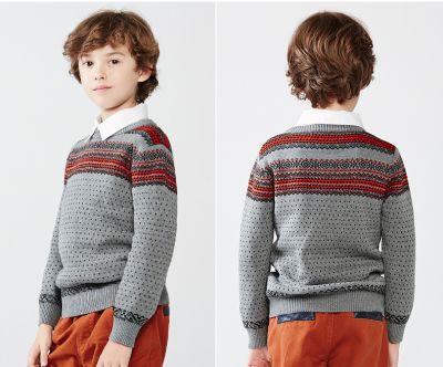 Pullover motif à rayures et pois pour enfant en laine