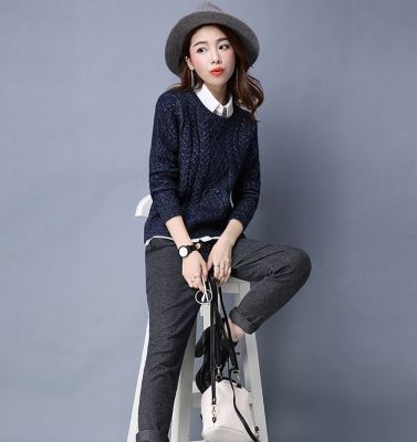Pullover tricot à torsade pour femme tendance hiver