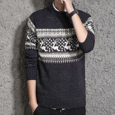 Pullover tricot hiver motif à cerfs et pois pour homme