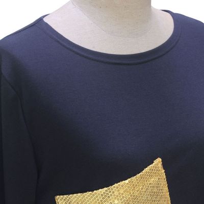 T-shirt oversize long pour femme avec poche en séquins dorés