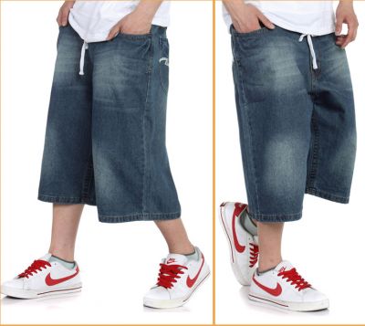 Short Baggy en Jeans pour Homme avec Broderie Poches Arrières