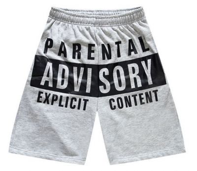 Short Parental Advisory Cotton Hip Hop Streetwear Noir et Blanc