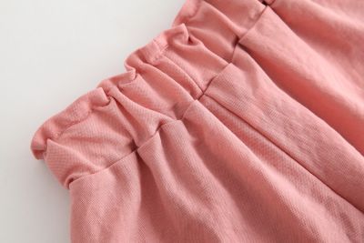 Shorts en coton et lin pour filles noeud couleur unie rose