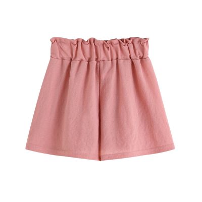 Shorts en coton et lin pour filles noeud couleur unie rose