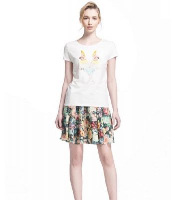 T shirt Eté pour Femme avec Double Perroquet Effet Collage