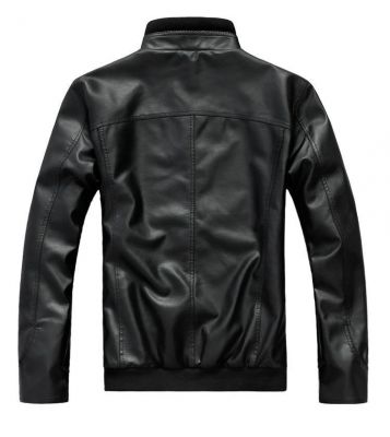 Blouson cuir artificiel avec col cotton et poches centrales - noir