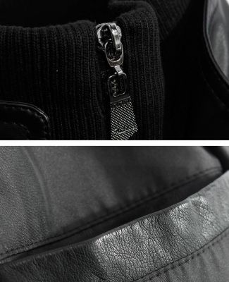 Blouson cuir artificiel avec col cotton et poches centrales - noir