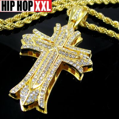 Collier Bling Bling Crucifix Croix de Jesus Bijoux Hip Hop Argent Or