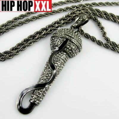 Pendentif Bling Bling Microphone Cable Hip Hop Collier Argent Or