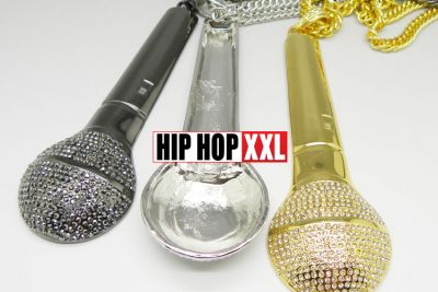 Pendentif Bling Bling Microphone Mic Studio Hip Hop Collier Argent Or