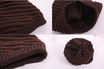 Bonnet laine épaisse large avec Rayures tricotées Diagonales