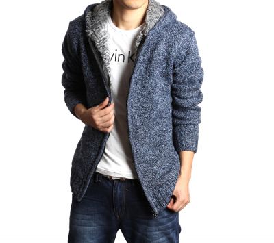 Veste épaisse en laine pour homme avec fourrure intérieure et capuche