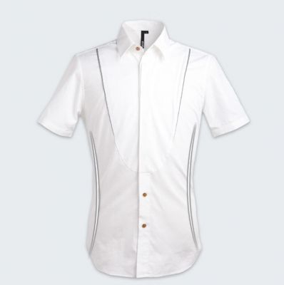 Chemise à manches courtes fashion avec rayure unique épaule - coton
