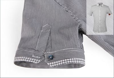 Chemise à manches courtes fashion cintrée avec micro rayures - coton