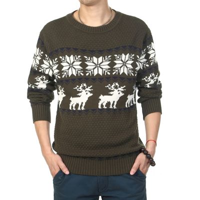 Pullover pour homme en laine tricot motif rayures hiver cerf