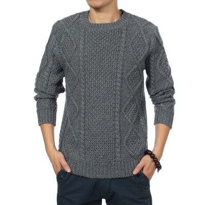 Pullover à torsades pour homme tricoté laine épaisse avec motif losanges