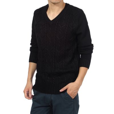 Pullover pour homme tricoté laine avec motif et col V