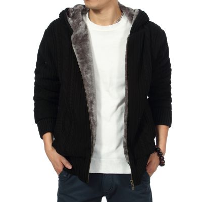 Veste laine avec tricot épais vertical et interieur en fourrure