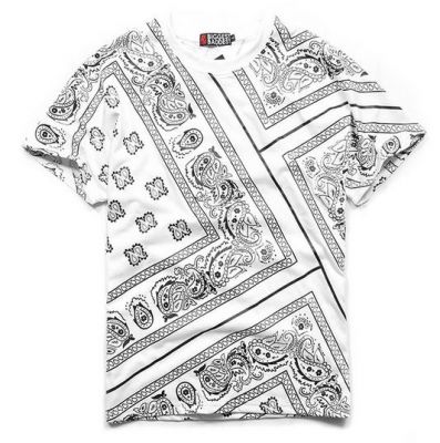 T Shirt Bandana Print Paisley Diagonales Bloods Crips Noir Blanc Rouge XL-XXXL