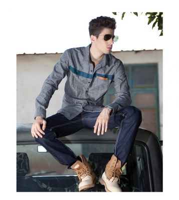 Chemise en jean pour homme avec bande poitrine mode casual fashion