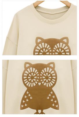 Sweatshirt pour Femme avec Imprimé Hiboux Doré Manches Longues