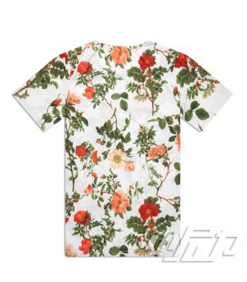 T shirt à Fleur pour Homme Fond Blanc Rouge Vert