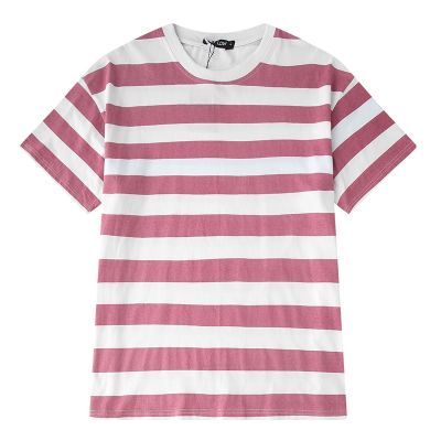 T-shirt à rayures délavées rose blanches pour homme ou femme unisex