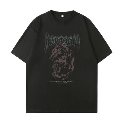 T-shirt ample à manches courtes imprimé sur le thème du dragon unisexe